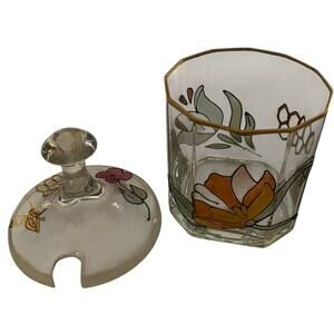 Vintage Honey Jar Sugar Blown Glass Hand Painted Floral Made in Germany